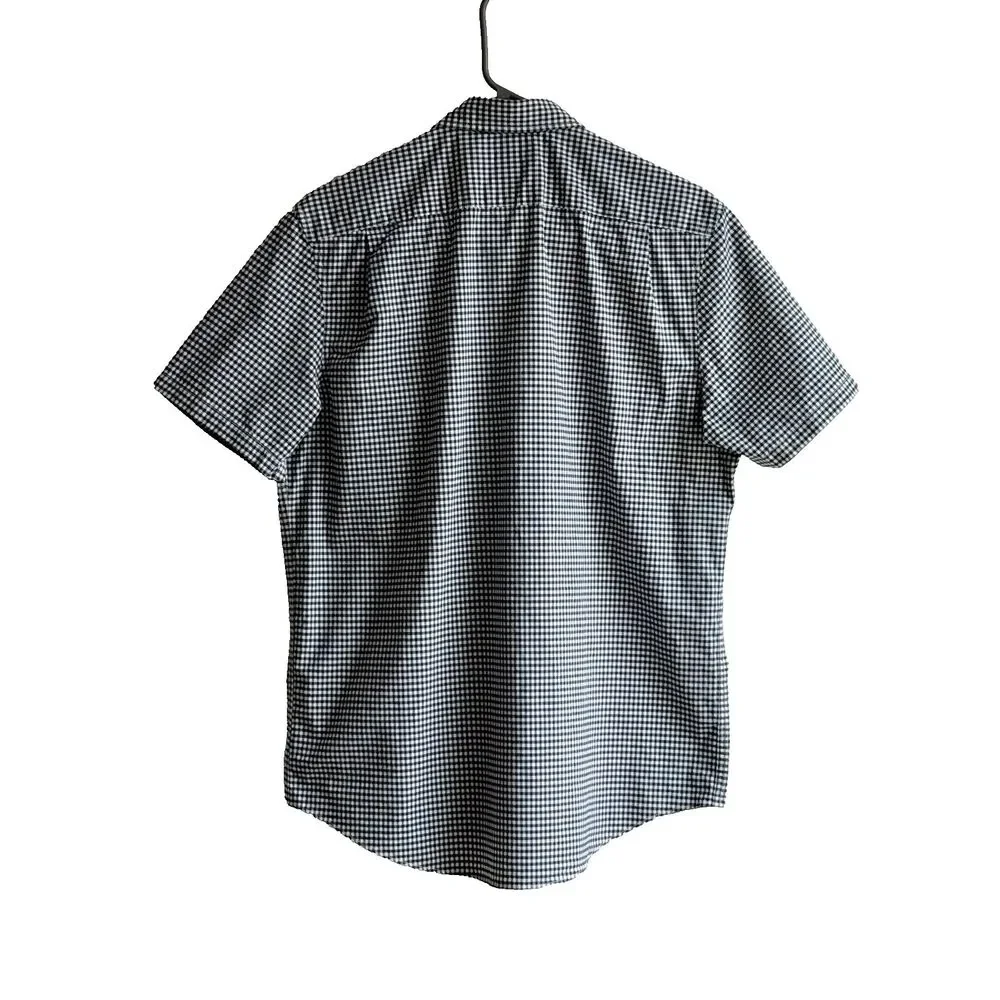 Michael Kors Mens Gingham Short Sleeve Button Down Shirt Size M Navy White
